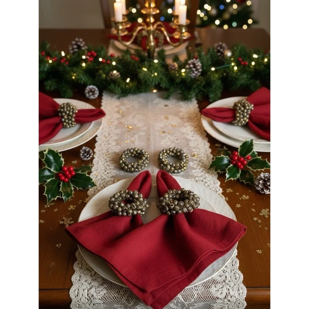 Set Of 4 Jingle Bell Wreath Napkin Rings 2.5